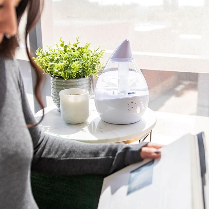 Crane x HALLS Droplet Ultrasonic Small Air Humidifiers for Bedroom and Office, 0.5 Gallon Cool Mist Humidifier for Plants and Home, Humidifier Filters Optional