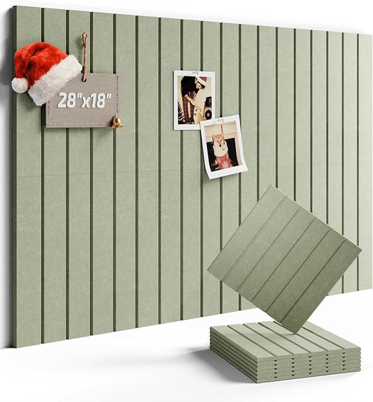 Felt Bulletin Board Tiles -28"x18" with 40 Adhesive Tabs, Cork Board Alternative for Office Decor, Push Pin Board Wall Organizer 6-Pack (Sage)