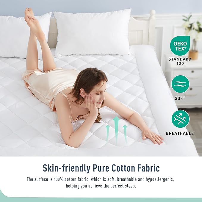California King Mattress Pad Extra Thick Cotton Mattress Topper Quilted Fitted Mattress Cover 18-22" Deep Pocket Down Alternative Pillow Top Fluffy & Breathable (72x84 Inches, White, Thick)
