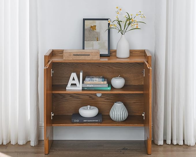LKTART Mid Century Modern Sideboard Buffet Cabinet,Small Storage Cabinet with Outlet Holes for Living Room, Kitchen, Entryway, Hallway 34" Brown Ebony
