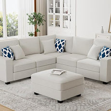 Legend Vansen Modular Sectional Sofa U Shaped Couch with Ottoman Modern Reversible Corner Sectional Couch for Living Room (Cream, U Shaped Sofa-1)