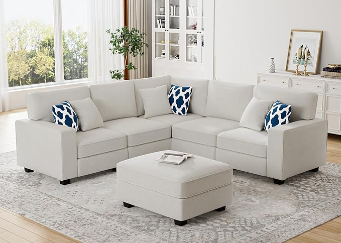 Legend Vansen Modular Sectional Sofa U Shaped Couch with Ottoman Modern Reversible Corner Sectional Couch for Living Room (Cream, U Shaped Sofa-1)