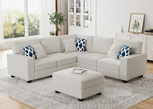 Legend Vansen Modular Sectional Sofa U Shaped Couch with Ottoman Modern Reversible Corner Sectional Couch for Living Room (Cream, U Shaped Sofa-1)
