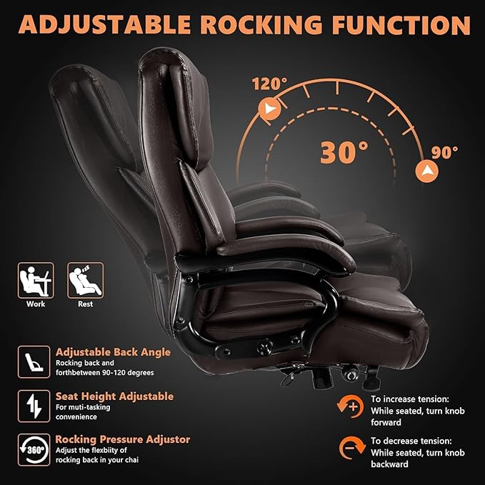 500lbs Big and Tall Office Chair with Dual Rubber Wheel and Pocket Spring Cushion, Comfy Heavy Duty Office Chair for Low Back Pain Relief, Large Executive Desk Chair with Adjustable Lumbar Support