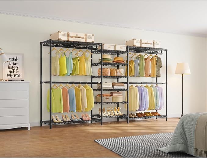 VIPEK X3 Plus Large Expandable Closet Rack Adjustable from 5'10" to 8'8" with Extendable Shelves and Hanger Rods, Freestanding Clothing Racks Modular Closet Systems Wardrobe, Max Load 1360LBS, Black