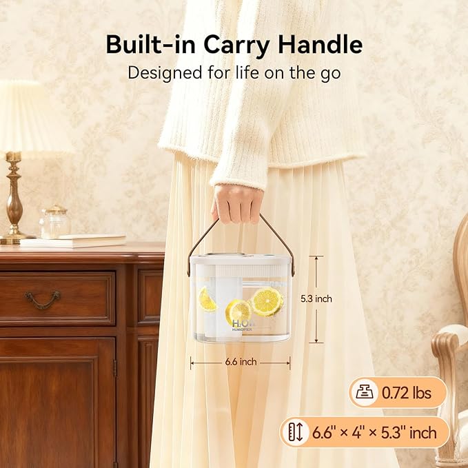 DIGIX Rechargeable Portable Humidifier-Smart Display,Night Light,Easy Clean,1.4L Small Humidifiers for Bedroom Baby, Personal Mini Humidifier for Travel Home Plants,3 Mist Modes, Auto Shut-Off (White)