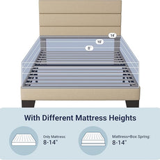 Allewie Twin Size Platform Bed Frame with Fabric Upholstered Headboard and Wooden Slats Support, Fully Upholstered Mattress Foundation/No Box Spring Needed/Easy Assembly, Beige
