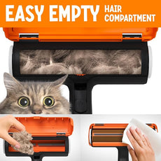 Triton Pet Hair Removal Tool w/Fur Trapping Compartment, 60% Smaller Storage Size, Reusable Shedding Roller, Cat and Dog Hair Remover for Car, Furniture, Carpet, Couch (Orange)