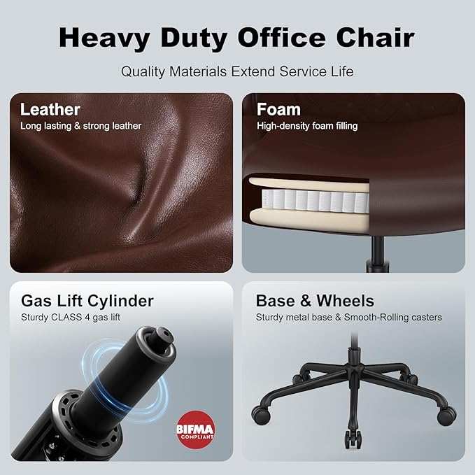 Ergonomic Executive Office Chair for Big & Tall - 500lbs Capacity with Lumbar Support & Flip-Up Armrests, Heavy Duty PU Leather Computer Desk Chair, Brown