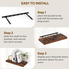 Floating Shelves for Wall, 24 x 9.3 Floating Shelf Wall-Mounted, Rustic Wood Bathroom Shelf Set of 2, Deep Bookshelf Storge Shelves for Living Room, Bedroom, Farmhouse, Rustic Brown Color