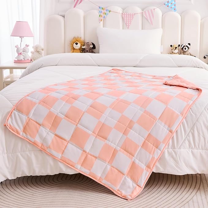 yescool Pink Checkered Weighted Blanket 10 Pounds Plaid Weighted Throw Blanket, Twin Heavy Blanket for Sleeping, Tartan Bed Throw Blanket Gift for 80-110lbs, 40"x60"