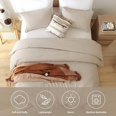 ROSGONIA Oversized King Comforter 128x120, 3pcs Super King Plus Comforter Set (1 Light Khaki Comforter & 2 Pillowcases) Lightweight Oversized King Bedding Set Quilt