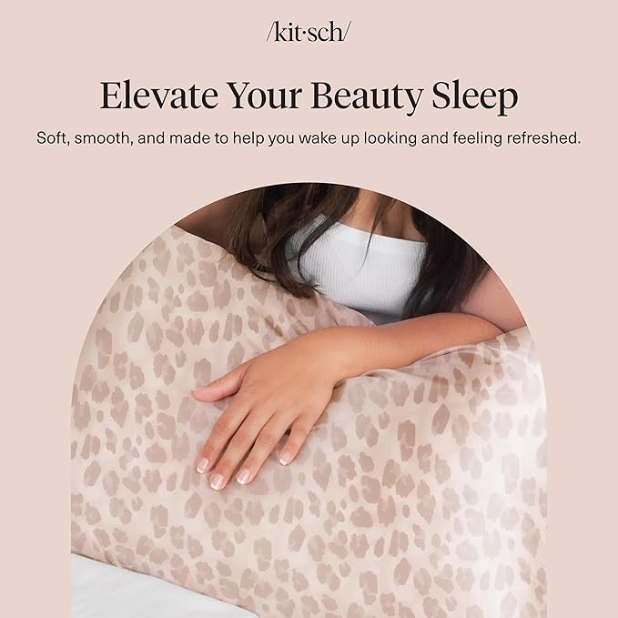 Kitsch Satin Pillowcase with Zipper for Hair & Skin, Softer Than Silk Pillow Cases Queen, Wrinkle-Free, Smooth and Cooling Satin Pillow Covers, Standard Size 19"x26", Leopard
