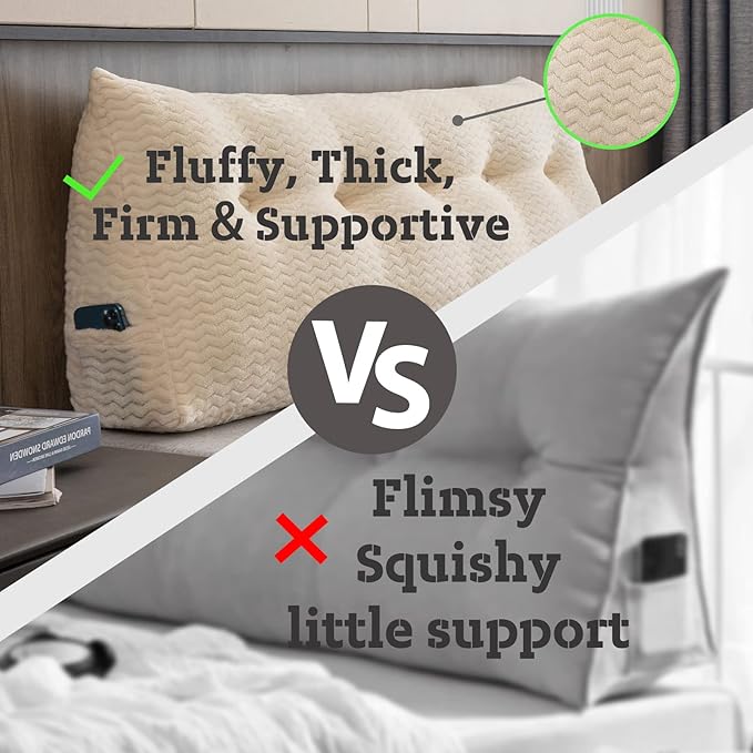 Large Bolster Triangular Headboard Wedge Backrest Positioning Support Bed Rest Reading Pillows Headboard Wedge Pillows for Day Bed with Removable Cover