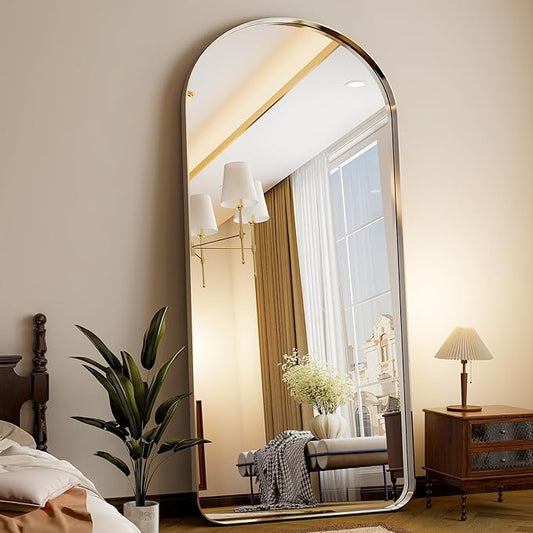 71"x30" Large Arched Full Length Floor Standing Mirror with Rounded Corners, Aluminum Alloy Frame for Wall Hanging or Home Decor, Silver