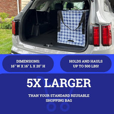 DURASACK Heavy Duty Storage Tote Bag 22-Gallon Rugged Woven Polypropylene Moving Bag, Reusable Self-Standing Design, Holds up to 500 Pounds, Pack of 4, Gingham Blue