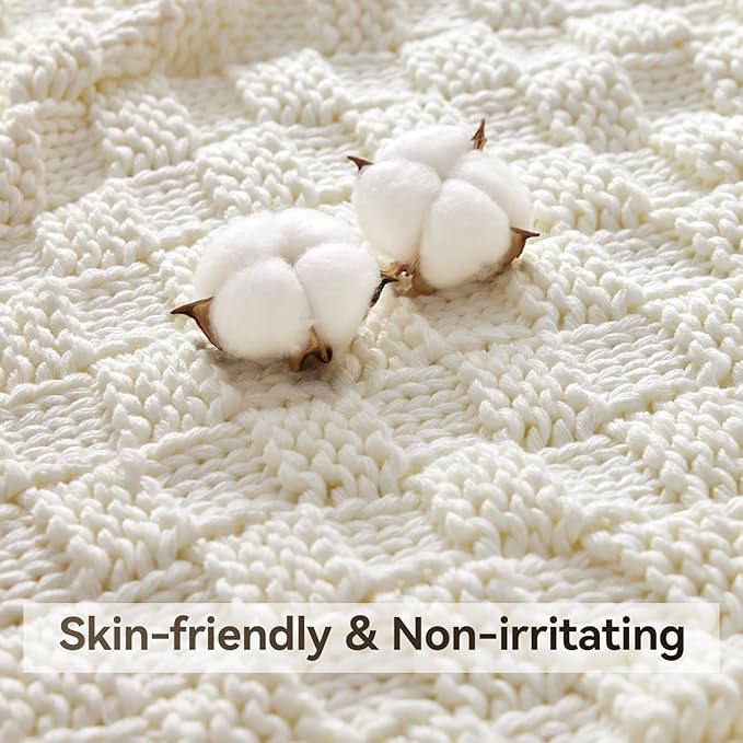 Knitted Weighted Blanket for Adult, No Beads Heavy Blanket 50” x 60'' 7lbs, Breathable Chunky Knit Blanket, Cooling Weighted Blanket for Hot Sleepers, Christmas Home Decor (Ivory White)