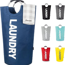 Caroeas 125L Laundry Basket,Large Laundry Hamper, Laundry Bag with Padded Handles, Clothes Hamper Stands Up Well, Collapsible Free Standing Easy Storage Washing Bin (Navy Blue,125L)