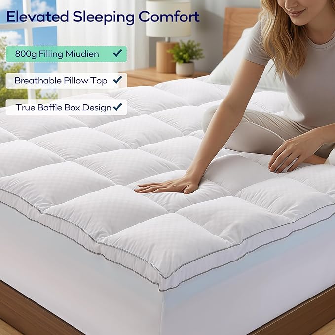 OLANLY Dual-Layer 4 Inch Cal King Size Memory Foam Mattress Topper for Back Pain, 2 Inch Cooling Pillow Top Mattress Pad Cover and 2 Inch Gel Memory Foam Topper, Deep Elastic Pocket, White