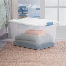 Sterilite 12 Pack Latching Box, Under Bed Storage Bins with Lids, Clear Plastic, 64 Quart - Heavy-Duty Organizing Containers for Closet, Bathroom, and Office