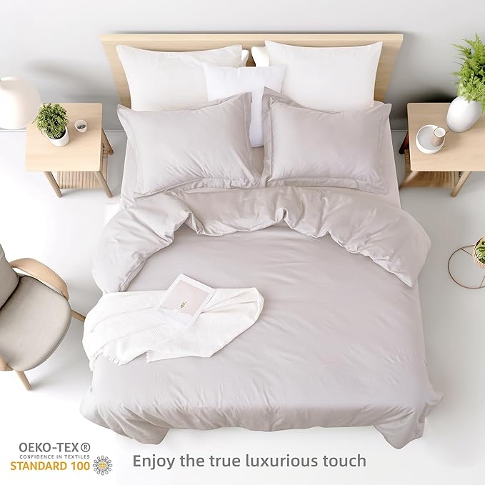 Full Duvet Cover Set Light Beige, 100% Egyptian Cotton 3Pcs - 1 Duvet Cover (No Insert) with 2 Pillowshams, 400 Thread Count Super Soft Comforter Cover with Corner Ties(80x90 Inches, Light Beige)
