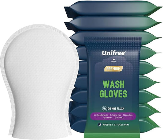 UNIFREE Disposable Washcloths Wet Wipes Adult Washcloths 120 Count Glove-shape