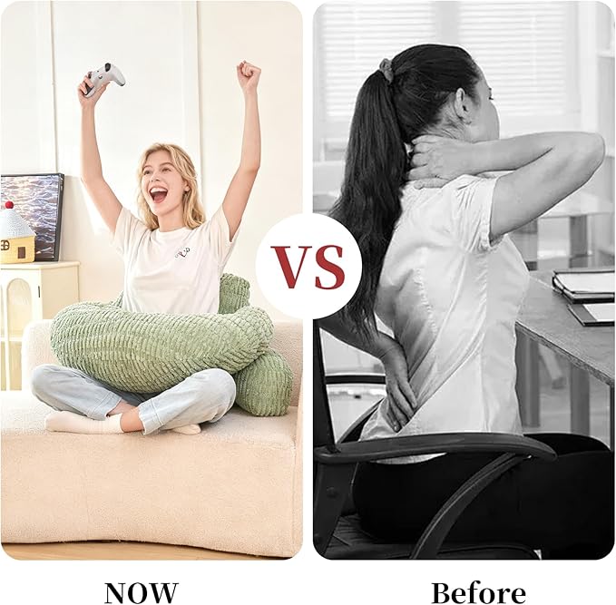 Back Pillow for Bed Sitting Up,U Shaped & Back Support Pillow for Bed,17" Backrest with Lumbar & Arm Support,Comfy Corduroy Fabric,Lap Pillow for Gaming/Reading/Watching TV,Green