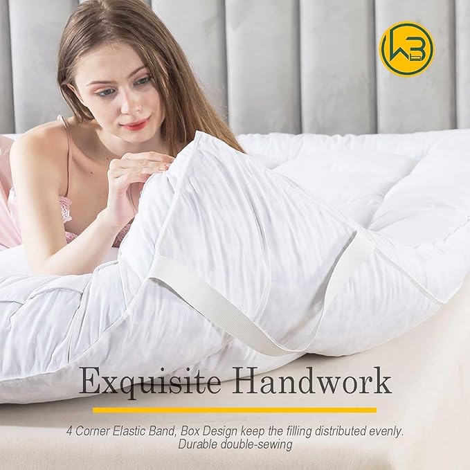 WhatsBedding 3 Inch Feather Bed Mattress Topper,Duck Feather Memory Foam Mattress Topper, Thickened Topper Layer，Full