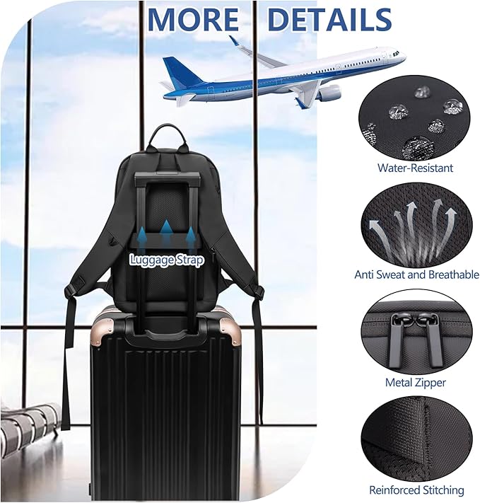 Business Backpack for Men Slim Lightweight Laptop Backpack for 17.3 Inch Computer Water Resistant Small Office Backpack for Commute Travel Daily Office Work with Small Bag (Black)