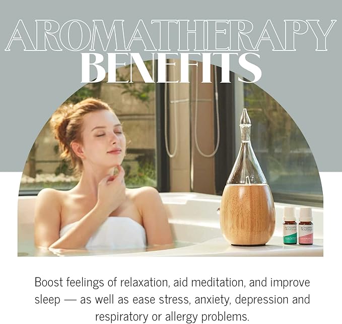 Raindrop 2.0 Aromatherapy Diffuser for Essential Oil, Waterless Glass Nebulizer w/Auto-Off Switch, BPA Free - Lightwood