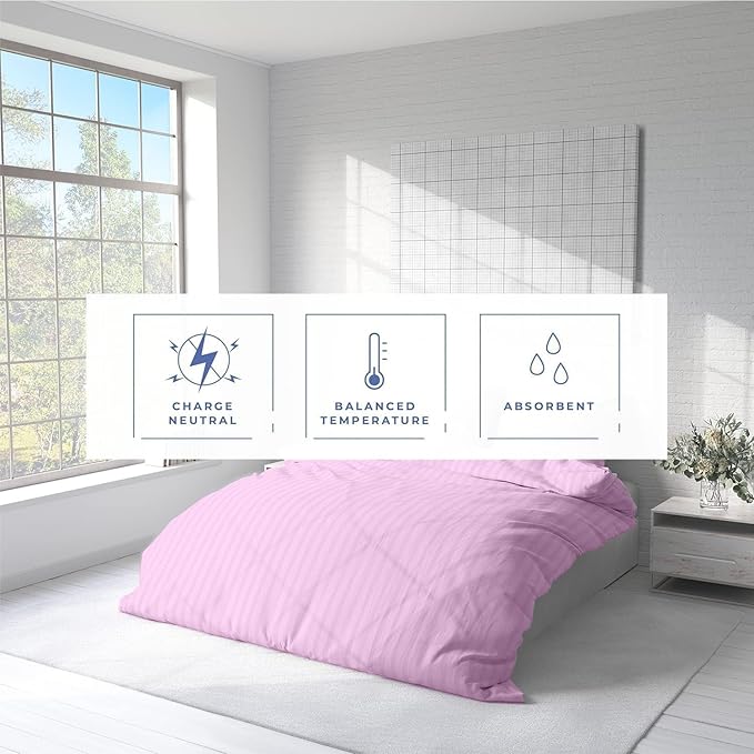 Kotton Culture 120"x98" 3 Pc Oversized King Duvet Cover Set 100% Egyptian Cotton - 600 TC Comforter Cover, Zipper Closure & Corner Ties - Fits Large King Inserts (Oversized King,Striped Pink)