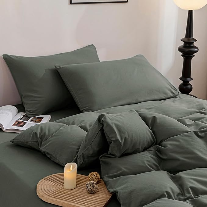 JELLYMONI Cotton Duvet Cover Twin Size - 100% Washed Cotton Linen Like Textured Comforter Cover, 2 Pieces Breathable Soft Bedding Set with Zipper Closure (Gray, Twin 68"x90")