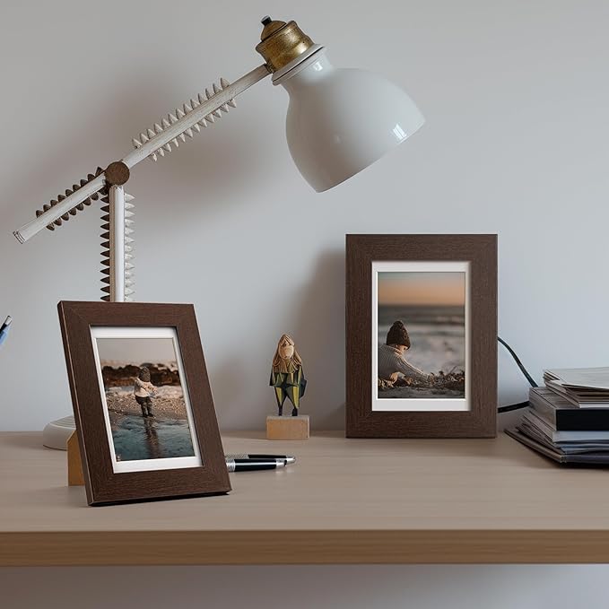 4x6 Picture Frame with Mat for 3.5x5, Walnut Wood Grain Dark Brown Gallery Wall Picture Frames for Tabletop or Wall Mounting(4 Pack, Walnut)