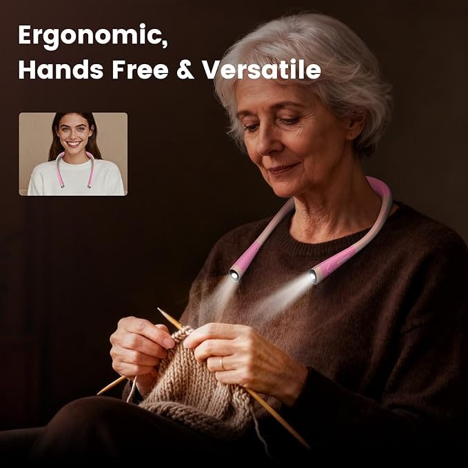 Glocusent Book Light, 3-Color & 6-Brightness Reading Light, Bendable Neck Light, 80-hr Lasting Rechargeable Book Light, Perfect Reading Lights for Books in Bed, Knitting, Book Lovers Gifts - 1Pack