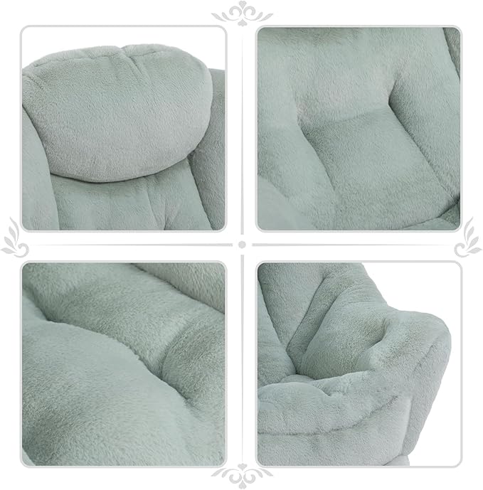 HollyHOME Lazy Chair with Foldable Ottoman, Accent Comfy Lounge Armchair and Folding Footrest Stool, Leisure Sofa Reading Chair and Footstool for Living Room, Bedroom, Dorm,Faux Fur Pea Green