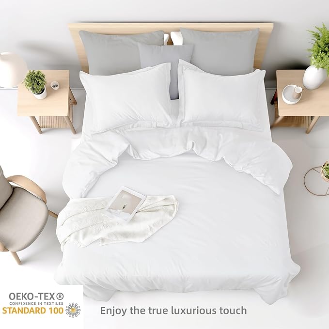 Full Duvet Cover Set 100% Egyptian Cotton, 3Pcs Bedding Set- 1 Duvet Cover(No Insert) with 2 PillowShams, 400 Thread Count Super Soft Comforter Cover with Corner Ties(Full 80x90 Inches, White)