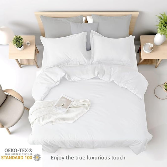 Full Duvet Cover Set 100% Egyptian Cotton, 3Pcs Bedding Set- 1 Duvet Cover(No Insert) with 2 PillowShams, 400 Thread Count Super Soft Comforter Cover with Corner Ties(Full 80x90 Inches, White)