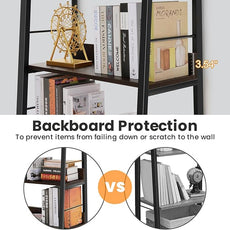 Himimi Industrial Ladder Shelf, Rustic 5 Tier Leaning Bookshelf, Wood Metal Ladder Bookcase, Plant Flower Stand Rack Book Storage Shelves for Living Room, Bedroom, Home Office