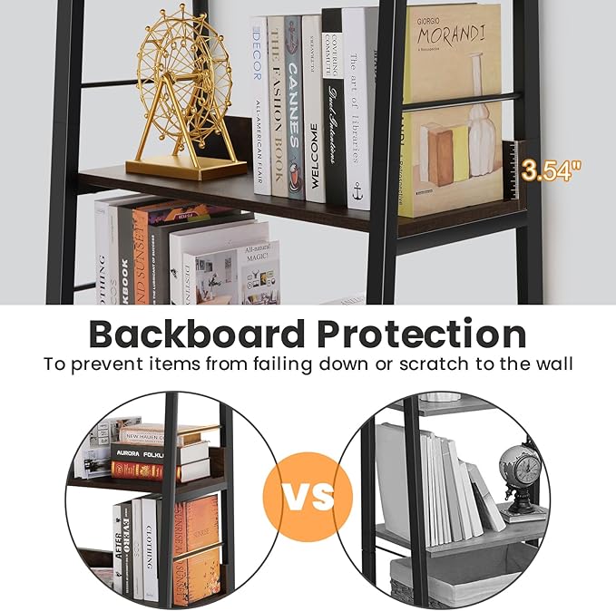 Himimi Ladder Bookshelf, 5 Shelf Bookcase Industrial Bookshelf Wood and Metal Bookshelves, Plant Flower Stand Rack Book Storage Shelves for Living Room, Bedroom, Home Office (2 PCS)