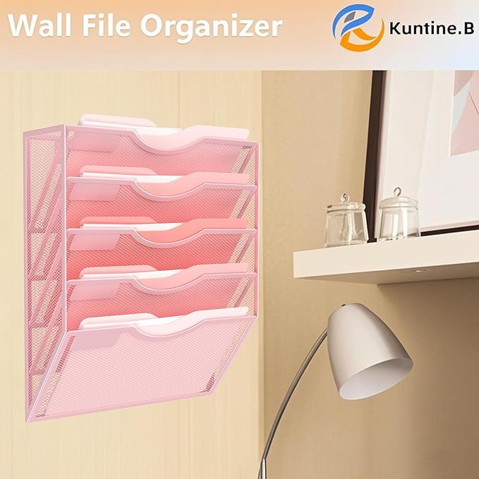 Kuntine.B Wall File Organizer (Pink, 5 Tier)