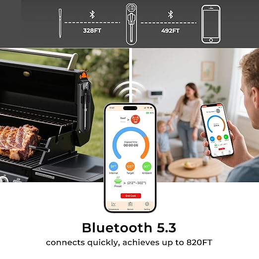 BlueSwan Wireless Meat Thermometer Digital, Food Thermometer Bluetooth 820 ft Range with APP for Grill, Smoker, Oven, Magnetic Design for BBQ, Cooking, Valentines Day Gift for Him, Gifts for Men