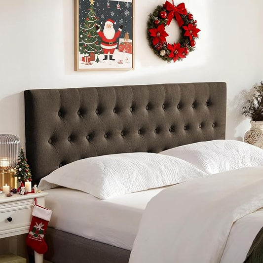 Tufted Upholstered Headboard Full Size, Solid Wood Head Board with Durable Metal Legs, Adjustable Height Bed headboard from 37” to 51” Fabric Headboard in Modern Button Design, Chocolate