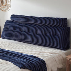 Headboard Pillow + A Long Neck Roll Pillow Body Pillow，Faux Fur Headboard Wedge Pillow with Removable Cover (Blue, King：76x8x20 inches)