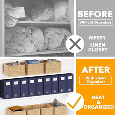 SpaceAid 9 Pack Bed Sheet Organizers and Storage, Foldable Sheet Organizer with Window for Linen Closet, Set Folder Keeper for Queen & King Size Bedding Storage (Navy Blue)