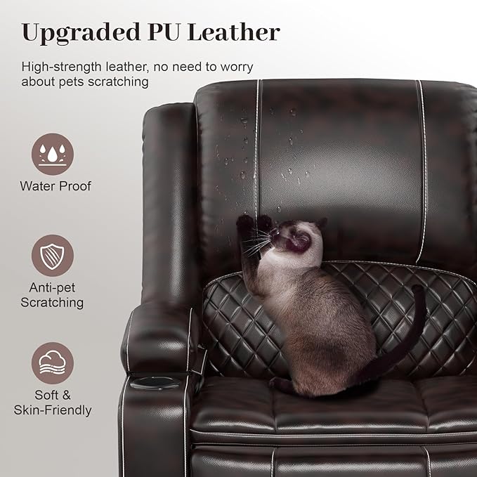 Recliner Sofa, 3 Seater Manual Reclining Sofa with 2-Tier Cushion, Reclining Couches for Living Room with Removable Console, Hidden Storage Space, Cup Holders - Brown