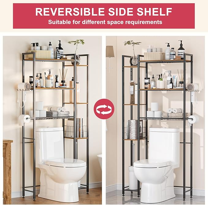 Over Toilet Bathroom Organizer, 7-Tier Study Metal Toilet Storage Shelf for Toilet Paper, Towels, Toiletries, Easy Assembly, Freestanding, Perfect for Small Space, Apartment, Dorm, Powder Room