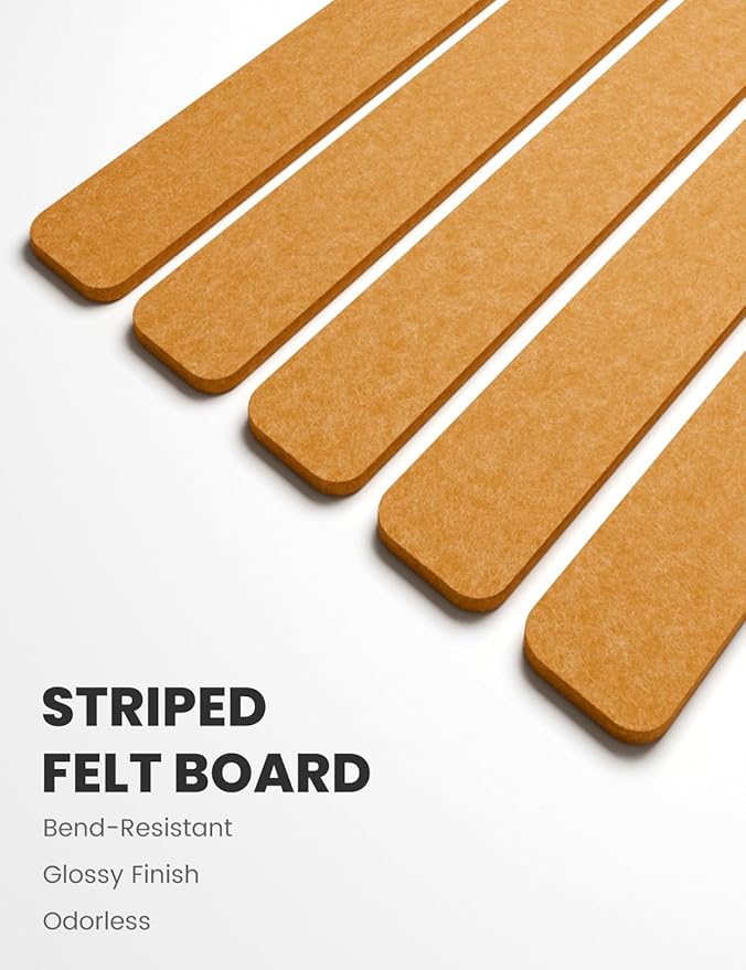 Cork Board Alternative Felt Strip Board 5-Pack 13"x2", Office Pin Board with 35 Push Pins, Adhesive Install for Bedroom Door & Home Office(Sunset Yellow)