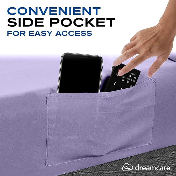DREAMCARE Full Size Sheets Set - 4 Pcs Cooling Bed Sheets with Up to 15" Deep Pockets - Soft, Long-Lasting 100% Brushed Polyester with Side Pocket (Lavender) DREAMCARE