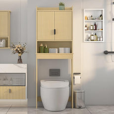 Over The Toilet Storage Cabinet,Behind Toilet Bathroom Organizer with Anti-tip,Space-Saving Toilet Shelf with Storage,Stylish Wave Pattern & Hidden Handle,Bathroom Shelf for Restroom/Laundry