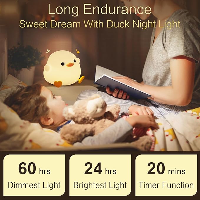 Cute Duck Night Light, Dodo Duck Lamp, Bean Shape, LED Squishy Novelty Ducky Light, Silicone Dimmable Nightlight, Light Up Duck White Elephant Gifts, Baby Kids Nursery Room College Décor